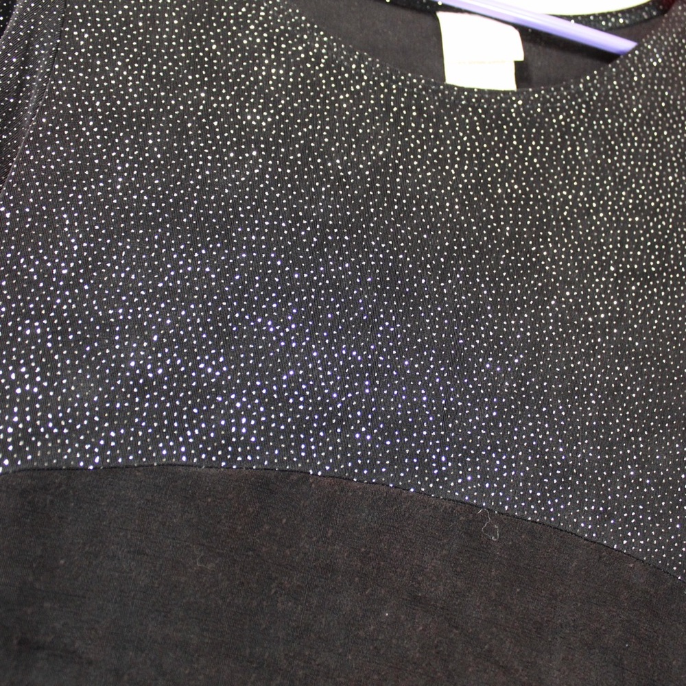 Vintage black glitter short sleeve mini dress women’s xl 16 rose cottage - Picture 3 of 4